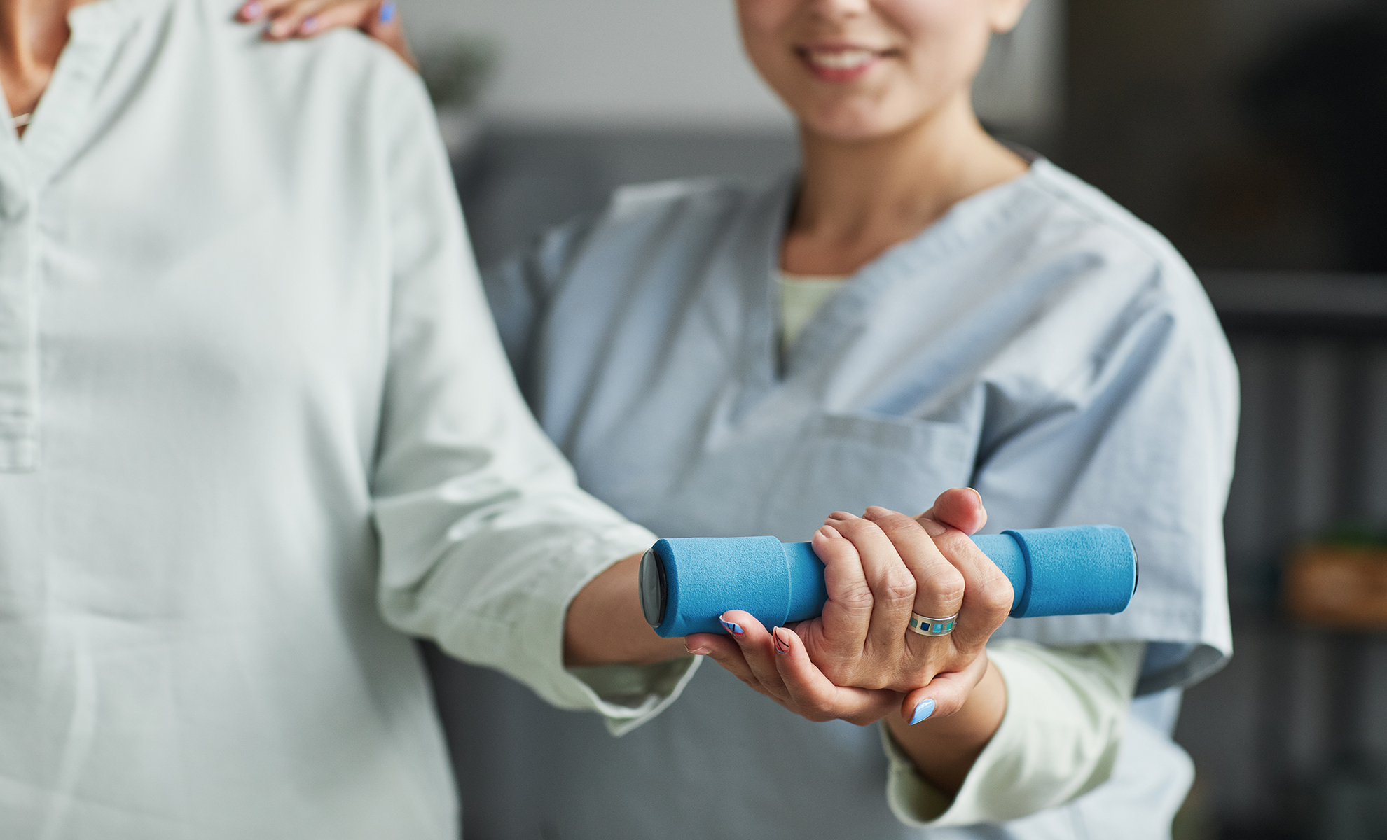 Senior Woman doing Physical Exercises Close Up